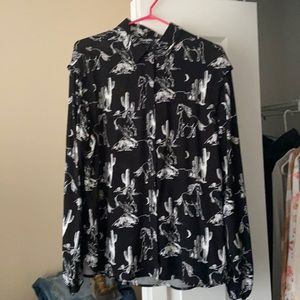 Black and white horse and cactus retro wrangler shirt